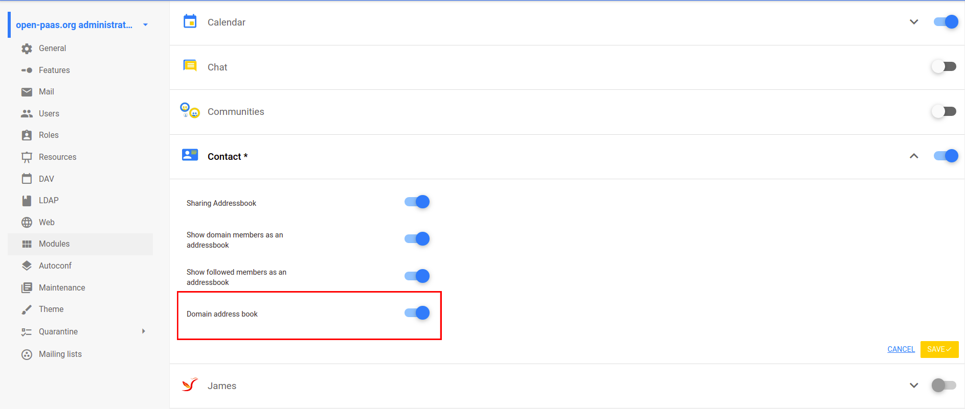 Enable or disable domain address book